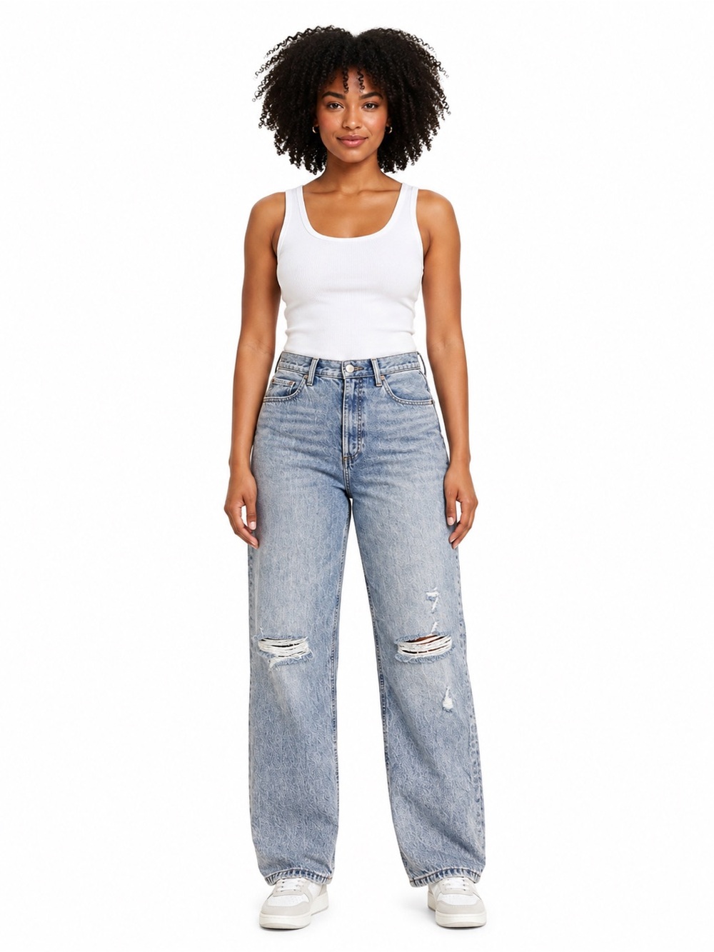 Denim Forum Joni High Rise Loose Distressed Jeans Light Wash Size 30